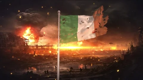 Ireland flag waving in war is torn Stock-Footage 346008448