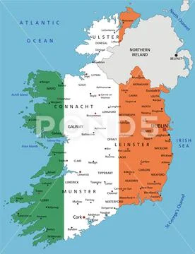 Ireland highly detailed political map with national flag.: Royalty Free ...