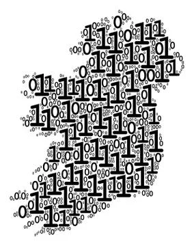 Ireland Island Map Collage of Binary Digits 스톡 일러스트