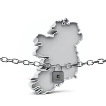 Ireland lockdown concept. Map with lock and chain. 3D Render Stock Illustration