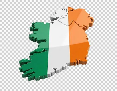 Ireland map 3d rendering with national flag colors green white orange on tr.. Stock Illustration
