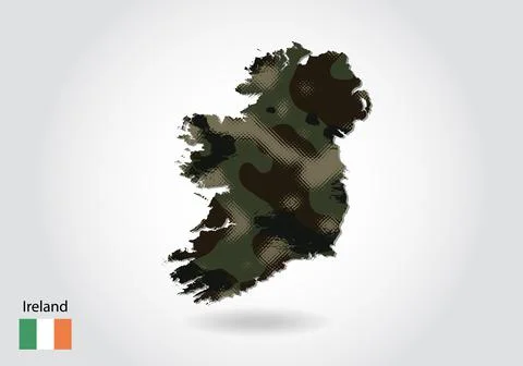 Ireland map with camouflage pattern, Forest - green texture in map. Military  Stock Illustration