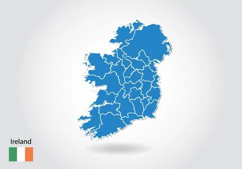 Ireland map design with 3D style. Blue ireland map and National flag. Simple  스톡 일러스트