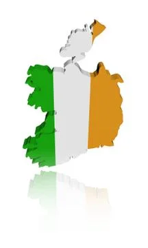 Ireland map flag 3d render with reflection illustration Stock Illustration
