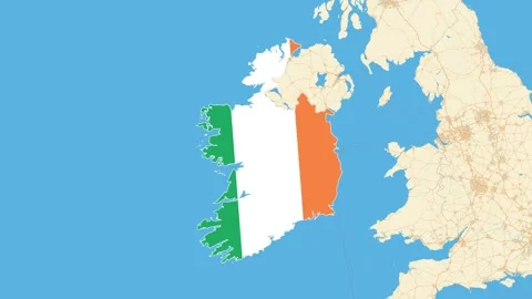 Ireland Map with flag zoom in, Map Ireland animation Stock-Footage 309360287