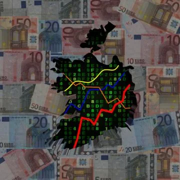 Ireland map with hex code and graphs on euros illustration Stock Illustration