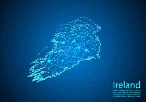 Ireland map with nodes linked by lines. concept of global communication and b Stock Illustration