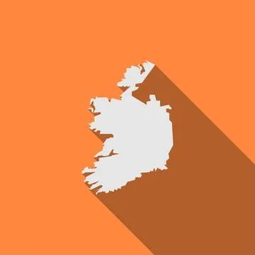 Ireland map on orange background with long shadow Stock Illustration