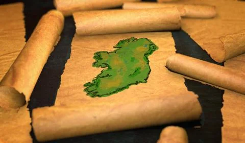 Ireland Map Painting Unfolding Old Paper Scroll 3D Illustrazione stock