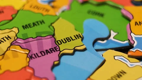 Ireland Map Puzzle Blocks with Irish Cities. Close-Up Video Background, Video stock 230040134