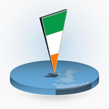 Ireland map in round isometric style with triangular 3D flag of Ireland Stock Illustration