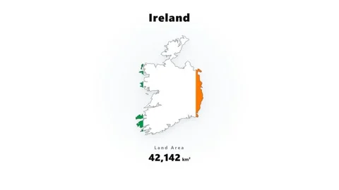 Ireland map silhouette centered on bright white background with green west coast Stock Footage 345643689