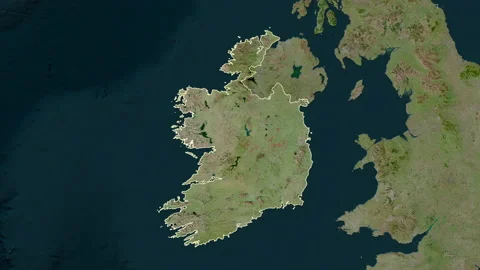 Ireland map - solid. Border. Satellite. Labels Stock Footage 221102437