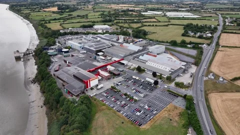 Ireland meat processing plant in Co Kilkenny next to the river Suir, large plant Stock Footage 345953348