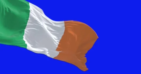 Ireland national flag waving in the wind isolated on blue background Stock-Footage 250365053