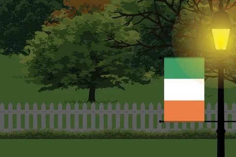 Ireland Night Trees Lamp Vector Illustration Stock Illustration