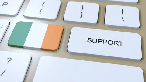 Ireland Support Concept. Button Push 3D Illustration. Support of Country or G 스톡 일러스트
