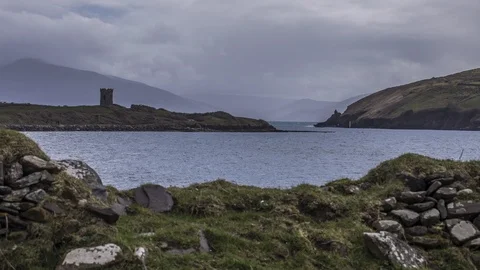 Ireland Timelapse: Dingle Cloudy day with old castle Stock Footage 126743809