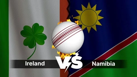 Ireland vs Namibia 4K Animated Cricket Intro with Flags and Ball Motion Stock Footage 311536315