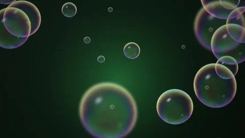 Iridescent Bubbles Floating Against a Dark Emerald Green Background Stock Footage 345317222