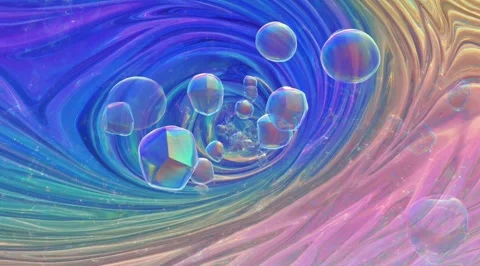 Iridescent bubbles swirling in a liquid vortex Stock Footage 331459847