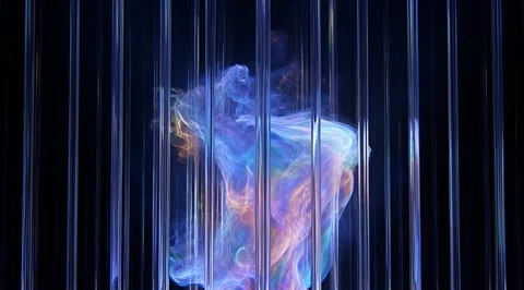 Iridescent cloud swirling behind vertical glass rods Stock Footage 331450065