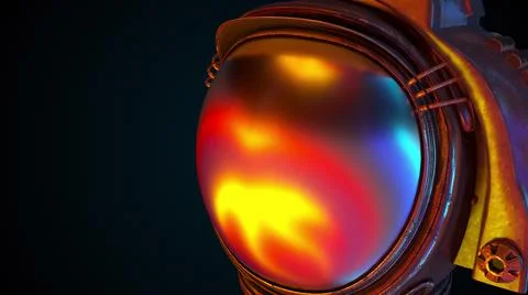 Iridescent cosmonaut head, computer generated. Space background, 3D rendering 스톡 일러스트
