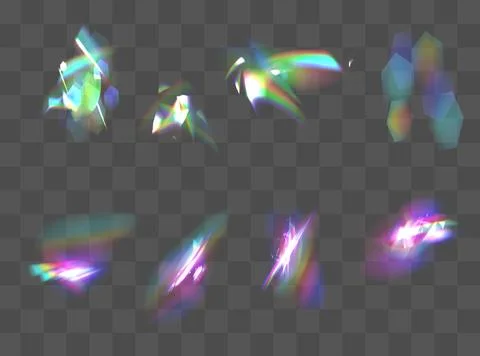 Iridescent crystal leak glare reflection effect. Optical rainbow lights, glare Illustrazione stock