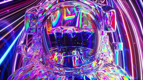 Iridescent diamond astronaut floating through a surreal hyperspace tunnel of Stock Footage 334044063