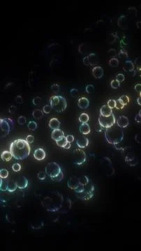 Iridescent floating bubbles on dark background Illustrazione stock