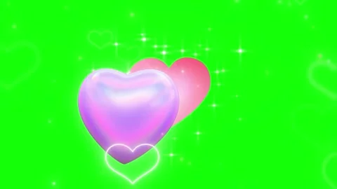 Iridescent floating hearts animated overlay against vibrant green screen Vídeo Stock 341323436