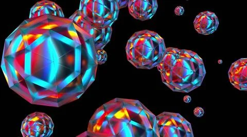 Iridescent geometric objects Balls enclosed in rhombic mesh 3d render swee... Fotos de archivo