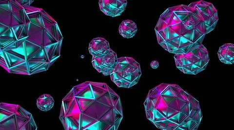 Iridescent geometric objects Balls enclosed in rhombic mesh 3d render swee... 写真素材