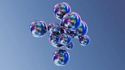 Iridescent Holographic Orb Cluster on Blue Gradient with alpha channel. 3D Stock Illustration