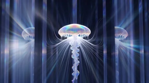 Iridescent jellyfish pulsing in abstract setting Stock Footage 331461146