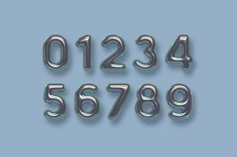 Iridescent metal numbers vector set. Illustrazione stock