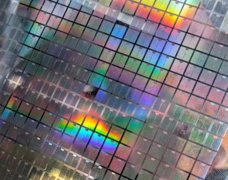 Iridescent Microchip Wafer Technology Grid Stock Photos