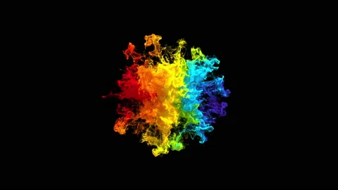 Iridescent multicolored rainbow powder shockwave explosion fluid ink particles Stock Footage 168210906