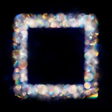 Iridescent neon colored multiple bokeh spots in square frame Stock Illustration