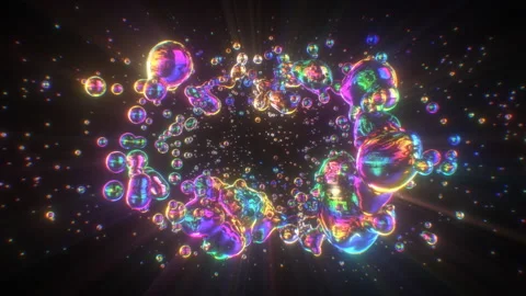 Iridescent Neon Rainbow Gradient Liquid Bubble Blobs Flowing Vortex Stock Footage 149141729