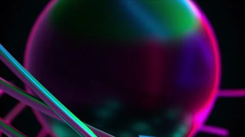 Iridescent neon sphere and plexus of optical fibers, computer generated. 3d Illustrazione stock