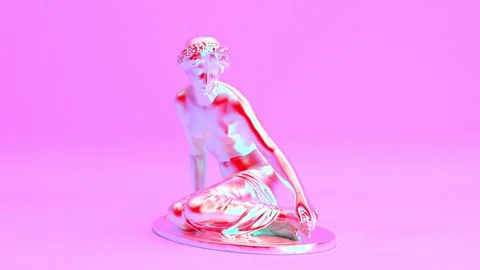 Iridescent pink ancient elegant young nymph sculpture or greece goddess Stock Footage