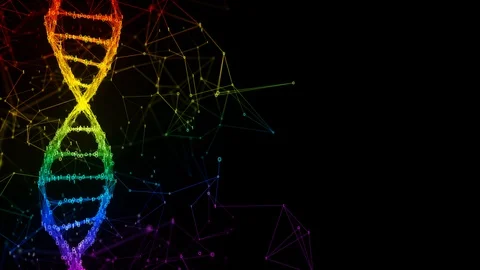 Iridescent rainbow binary Digital DNA molecule strand colorful Loop Background Stock Footage 111697523