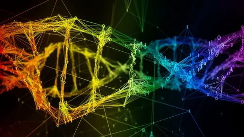 Iridescent rainbow binary Digital DNA molecule strand colorful Loop Background Stock Footage 111697583