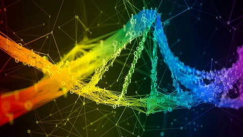 Iridescent rainbow binary Digital DNA molecule strand colorful Loop Background Stock Footage 111698103