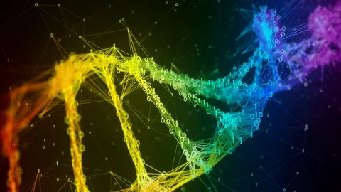 Iridescent rainbow binary Digital DNA molecule strand colorful Loop Background Stock Footage 111698116
