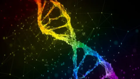 Iridescent rainbow binary Digital DNA molecule strand colorful Loop Background Stock Footage 111698339