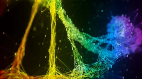 Iridescent rainbow binary Digital DNA molecule strand colorful Loop Background Stock Footage 111698746