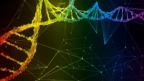 Iridescent rainbow binary Digital DNA molecule strand colorful Loop Background Stock Footage 111699206