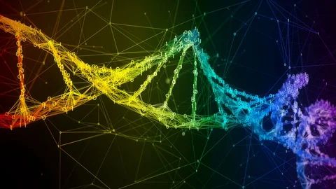 Iridescent rainbow binary Digital DNA molecule strand colorful Loop Background Stock Footage 111699394